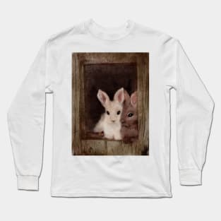 Bunny Love Two watercolor bunnies lounging in a barn Long Sleeve T-Shirt